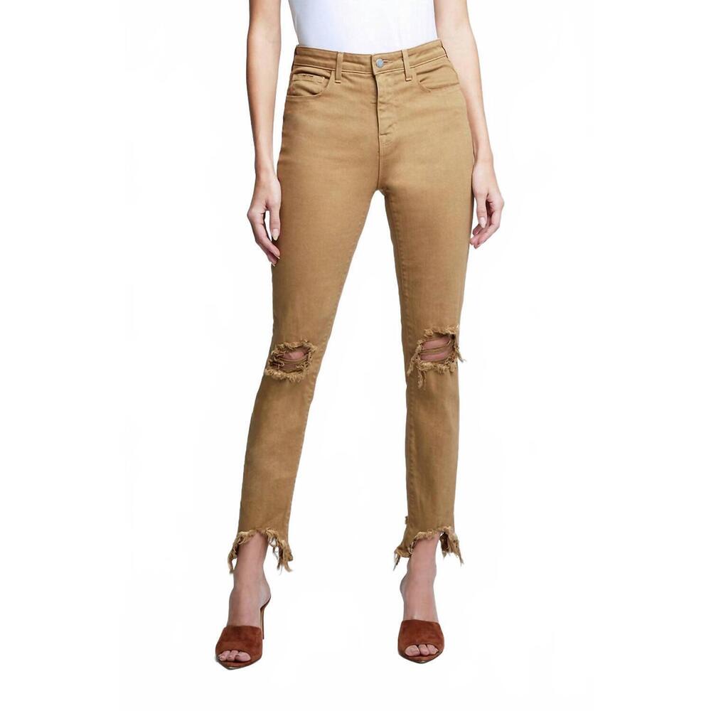 NEW L'AGENCE high line high rise skinny destroyed jeans in sahara